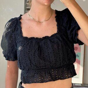 puff sleeve eyelet top